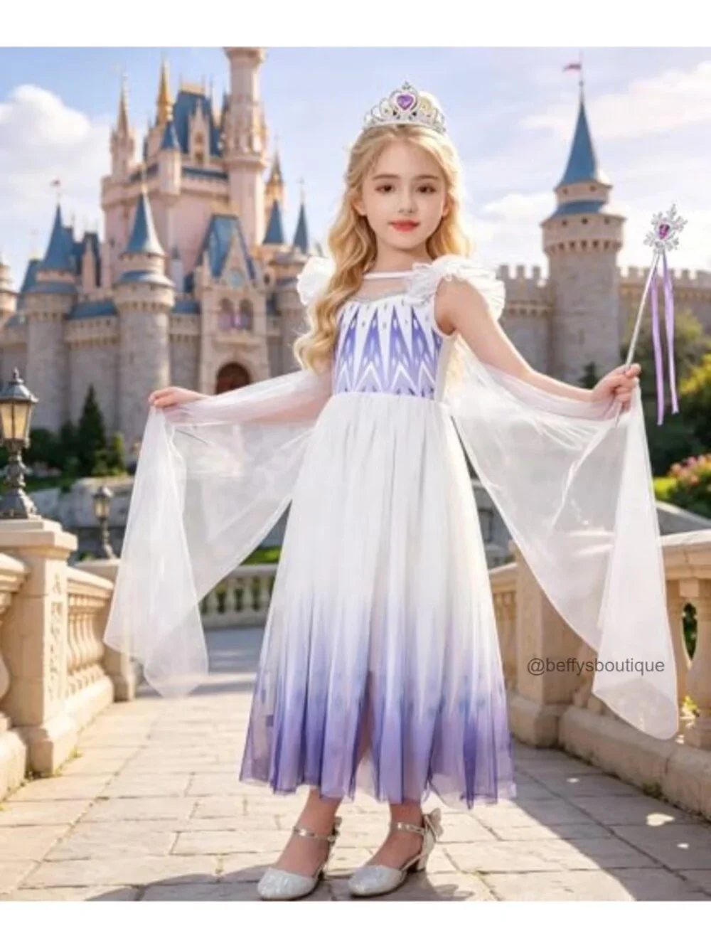 Girls Princess Dress with Tulle Skirt Halloween Costume Party Fancy Outfit